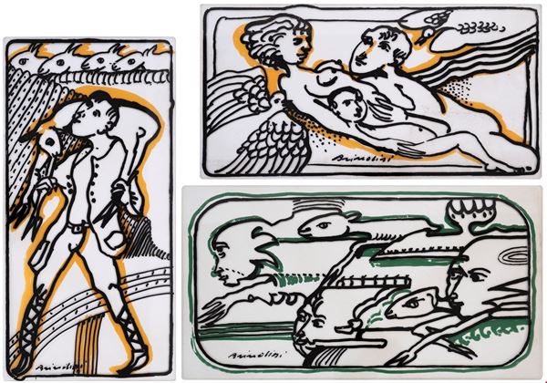 REMO BRINDISI : Various subjects  - lot of 3 mixed techniques on plexiglass - Auction Asta a tempo di Arte Moderna e Contemporanea - Fidesarte - Casa d'aste