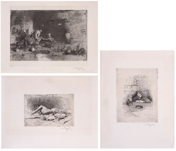 MARIANO FORTUNY MARSAL - Maresciallo che ferra un cavallo in Marocco - Ritratto dell'amico Zamaicos - Studio d'uomo disteso
