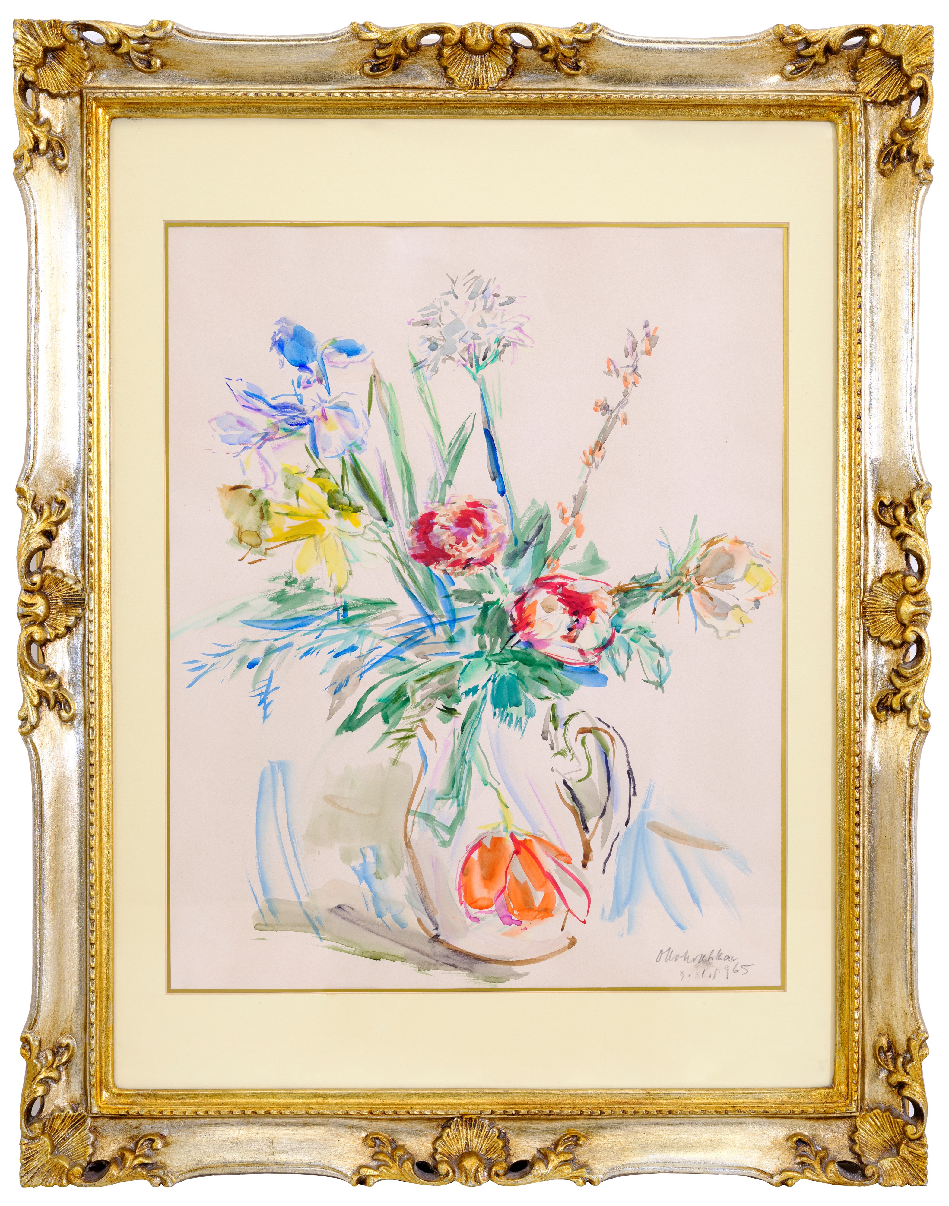 Mazzo di fiori primaverili (tulipani, giaggioli e narcisi)