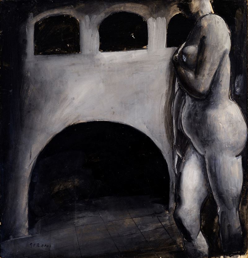 Composizione con figura e casa