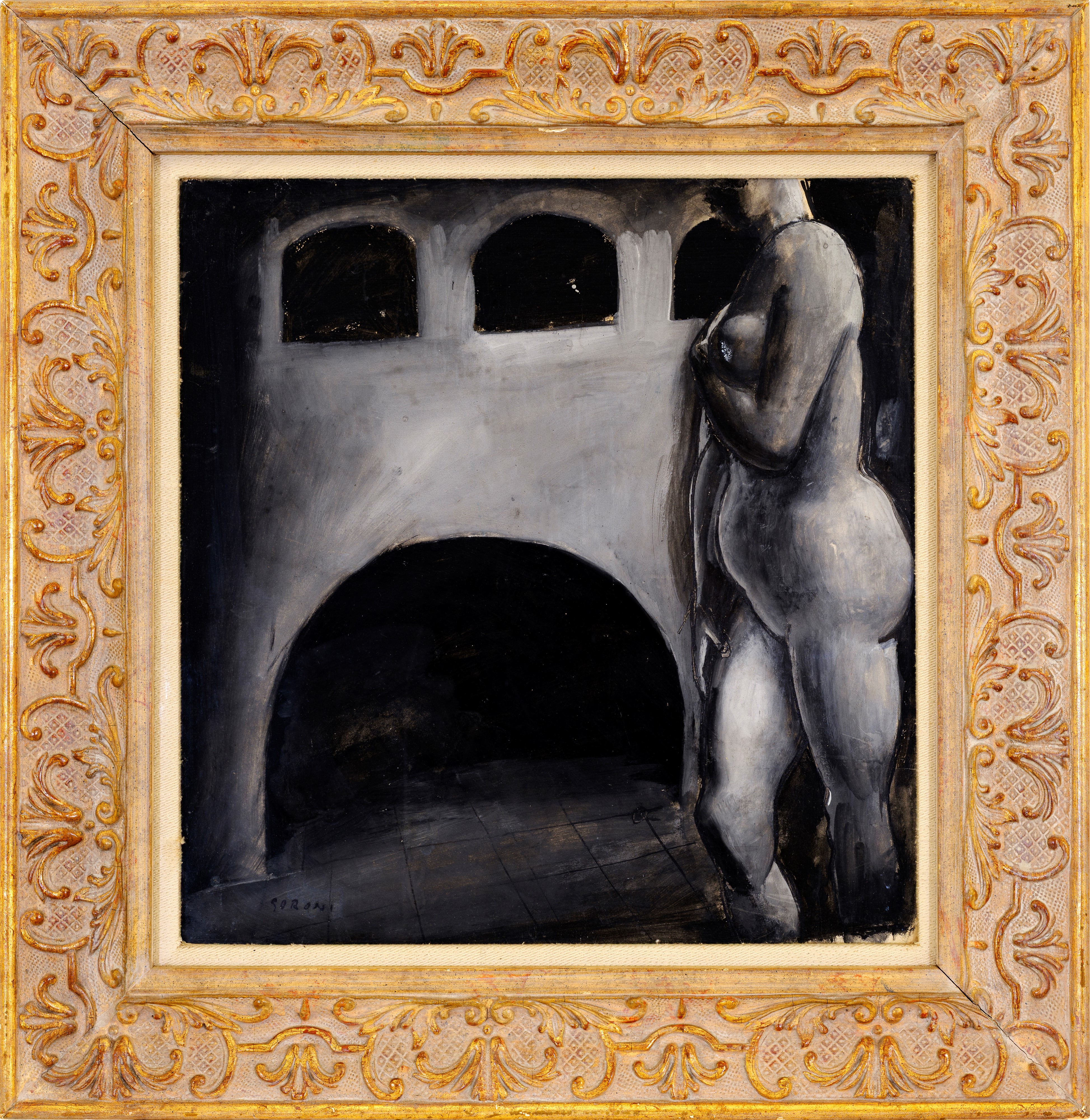 Composizione con figura e casa