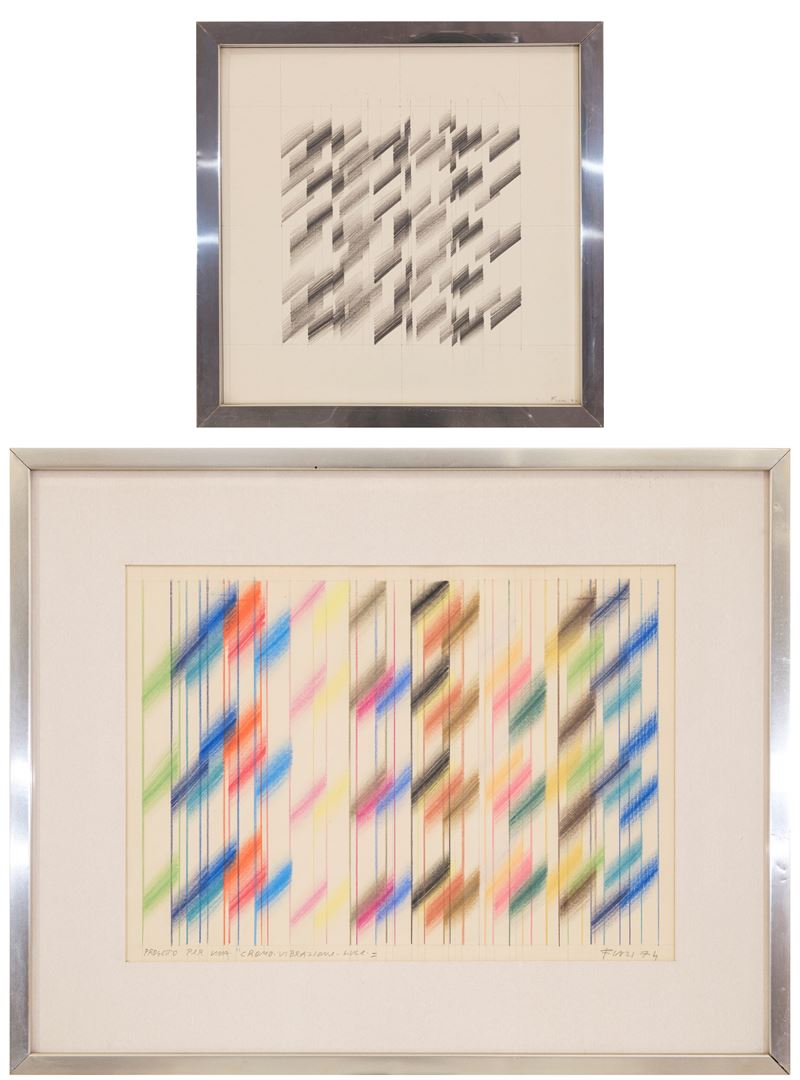 Ennio Finzi - Progetti, due tecniche miste su carta (1974)