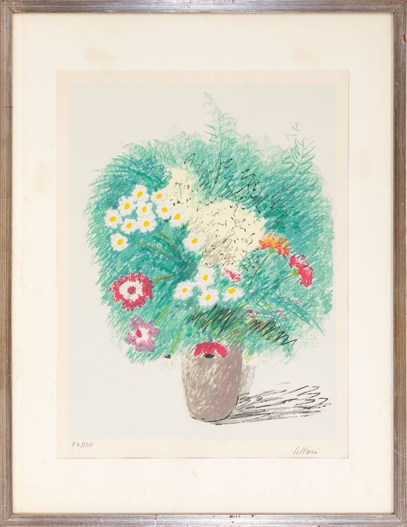 Umberto Lilloni - Vaso di fiori, litografia (es. 74/120)