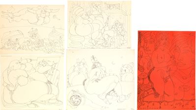 Lotto di cinque disegni a china su carta (1961-1976)