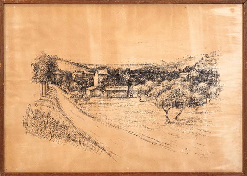 Aldo Bergamini - Paesaggio, inchiostro su carta