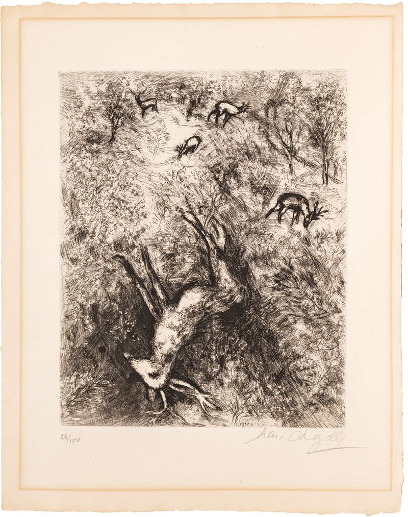 Marc Chagall - Le cerf malade, acquaforte (esemplare 28/100)