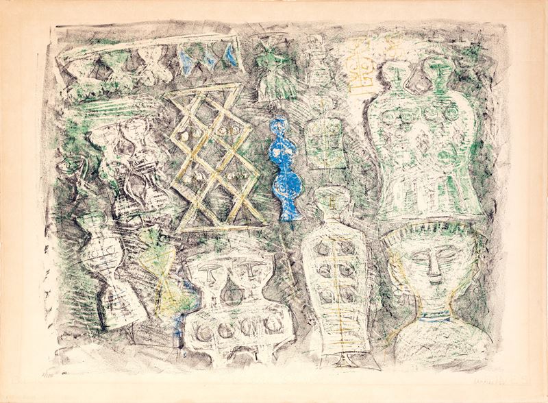 Massimo Campigli - Femmes sur fond vert, litografia (es. 2/100), 1960