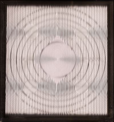 Vibrazioni (tecnica mista su cartoncino con vetro zigrinato), 1982