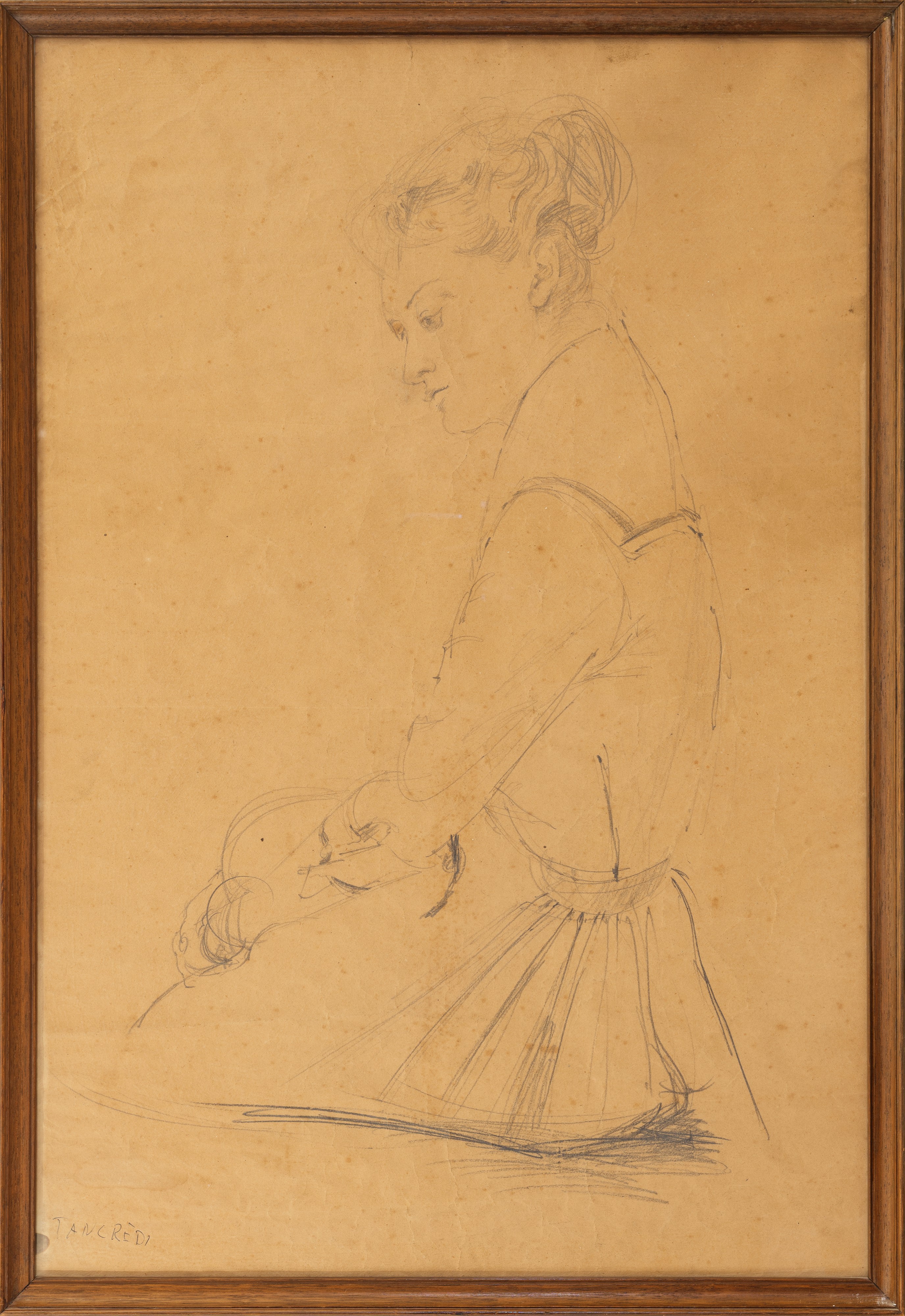 Tancredi Parmeggiani - Ritratto di Pupa (disegno a matita su carta), 1948 ca.