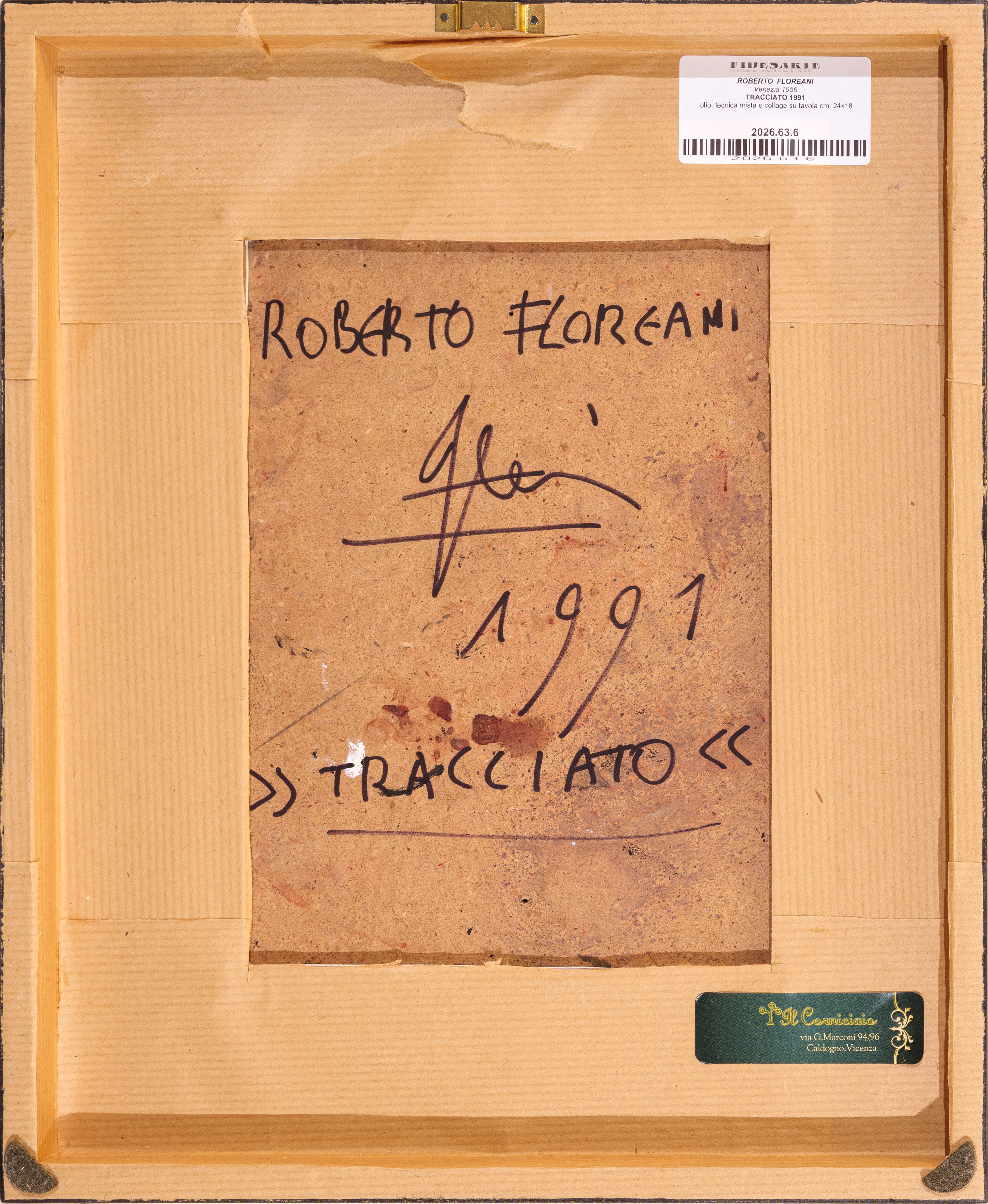 Roberto Floreani - Tracciato (olio, tecnica mista e collage su tavola), 1991