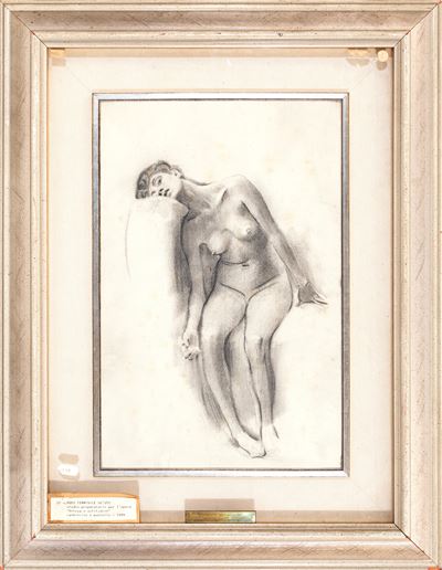 Nudo femminile seduto (studio preparatorio), carboncino su carta
