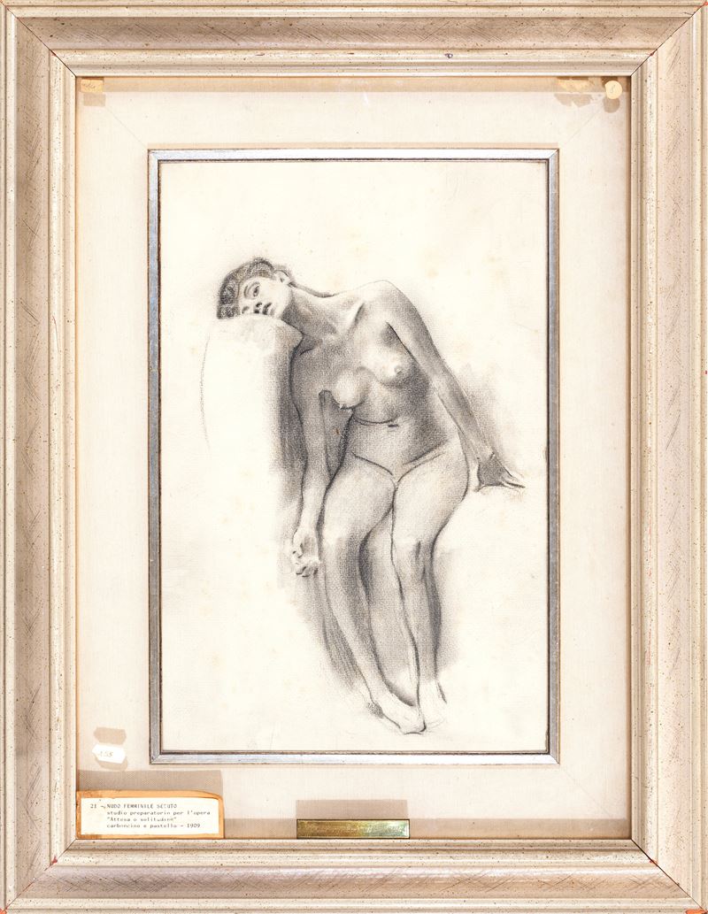 Adolf Hiremy-hirschl - Nudo femminile seduto (studio preparatorio), carboncino su carta
