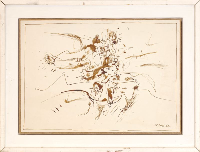 Fabrizio Plessi - Senza titolo, china su carta intelata (1962)