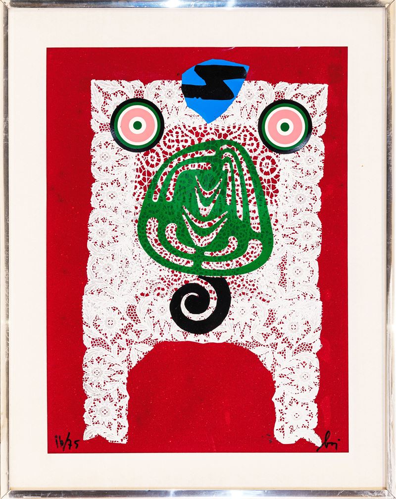 Enrico Baj - Plastik Plastik, serigrafia a colori e collage (ed. 16/75), 1969