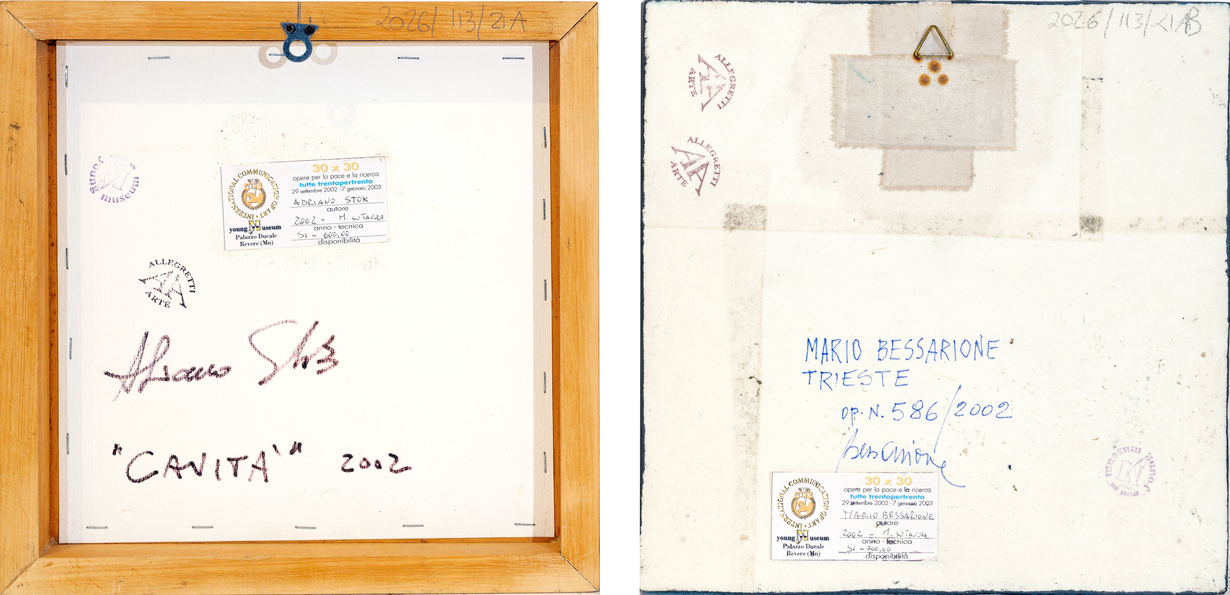 Adriano Stok, Cavità; Mario Bessarione, Op. n. 586/2002 (lotto di due tecniche miste)