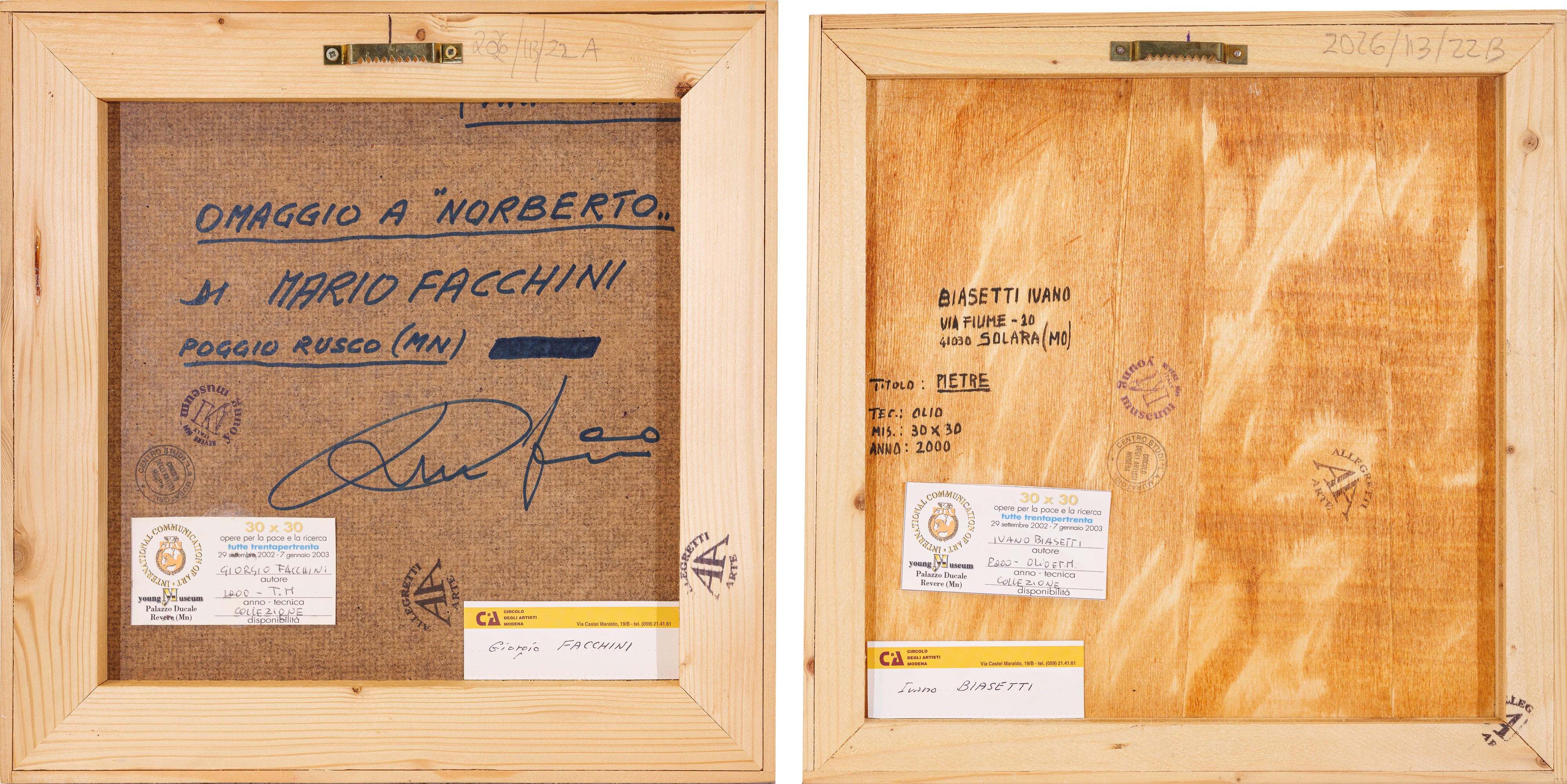 MARIO FACCHINI, Omaggio a Norberto e IVANO BIASETTI, Pietre (coppia di opere) – tecniche miste e ...