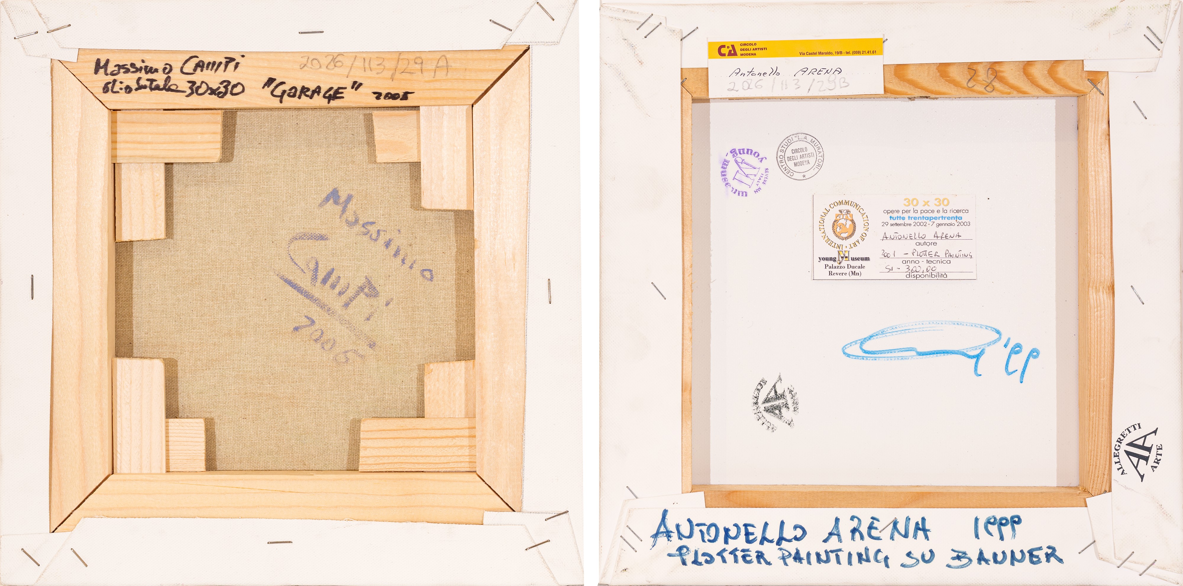 Massimo Campi, Antonello Arena - Lotto di due olii e un plotter painting su tela e banner