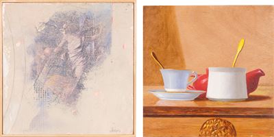 Walter Falconi, La zuccheriera bianca; Ido Erani, La visione (lotto di tecniche miste su tavola)