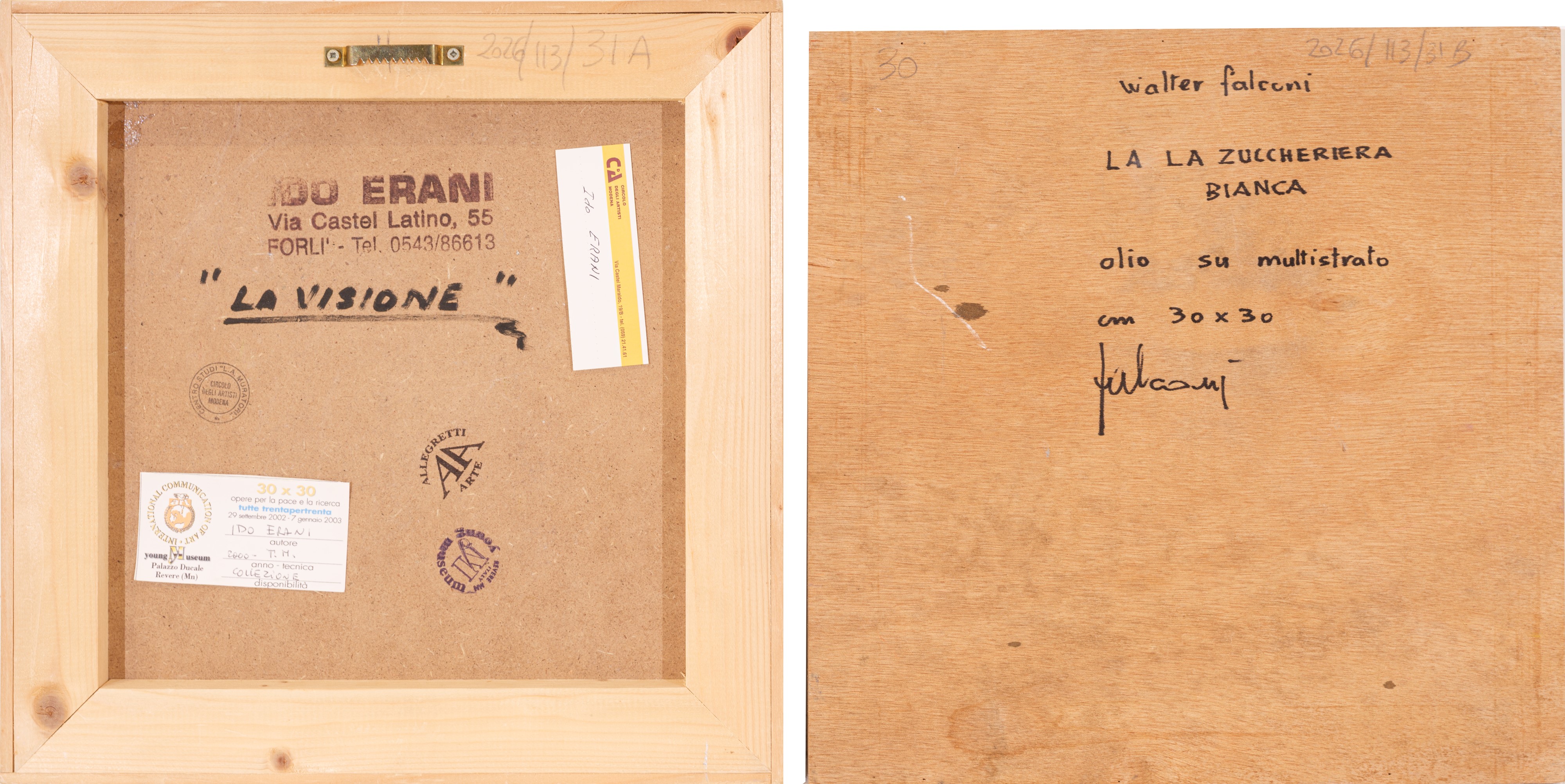 Walter Falconi, La zuccheriera bianca; Ido Erani, La visione (lotto di tecniche miste su tavola)