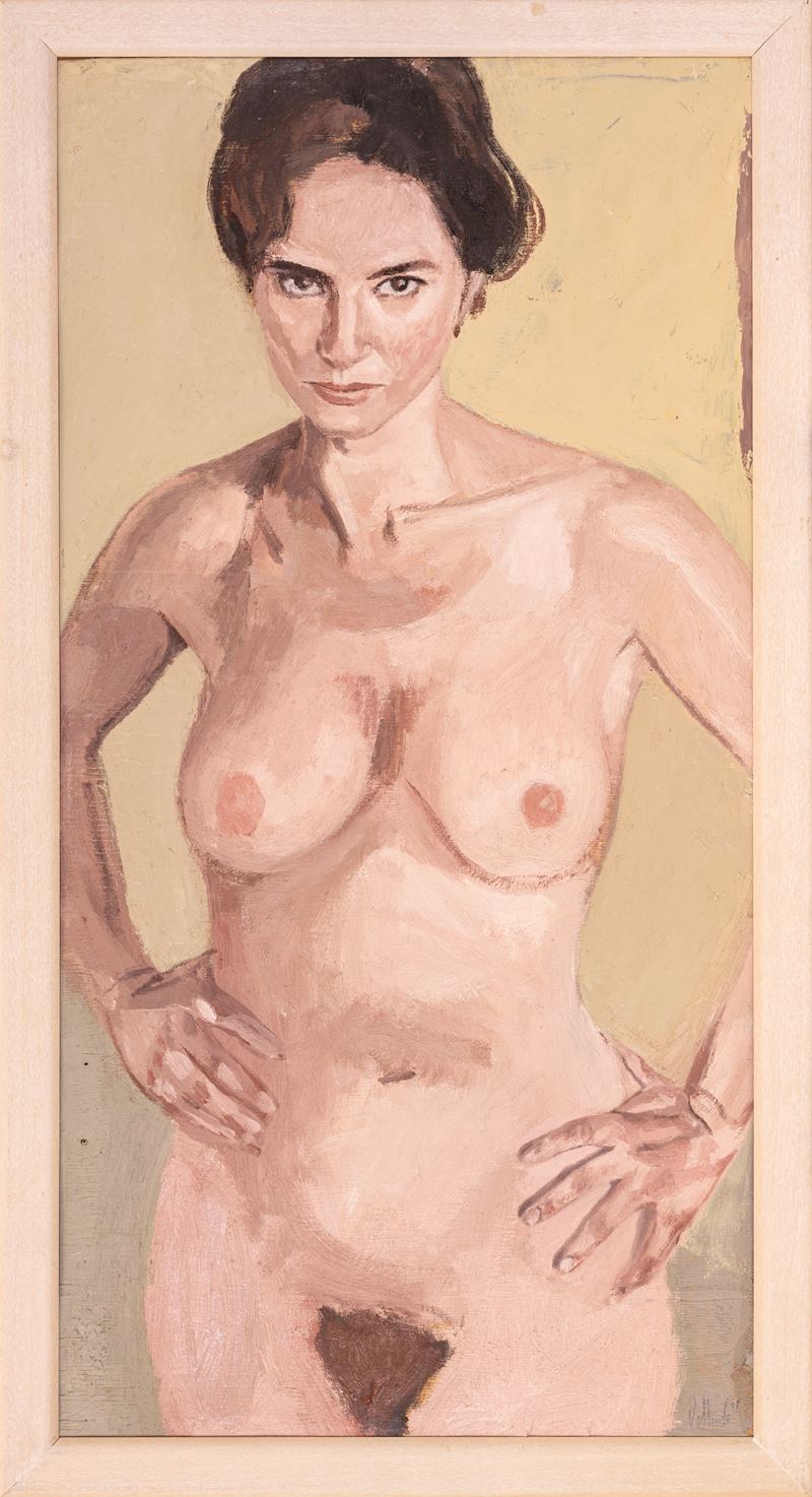 Federico Velludo - Nudo, olio su tavola