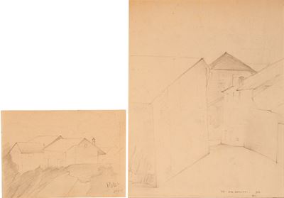 Romano Ocori, Case (lotto di due disegni a matita su carta), 1964