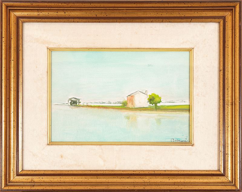 Aldo Bergamini - Paesaggio lagunare, olio su tela