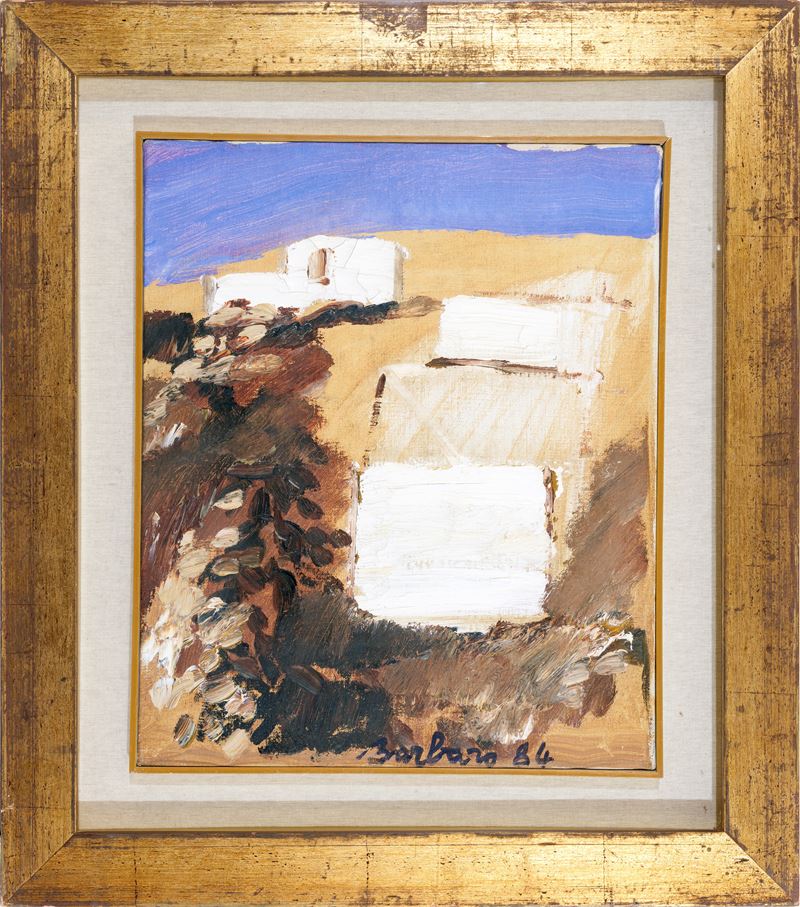 Saverio Barbaro - Casette e terra nera, olio su tela