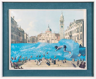 Onda con gigante, stampa offset e collage su tela (1977)