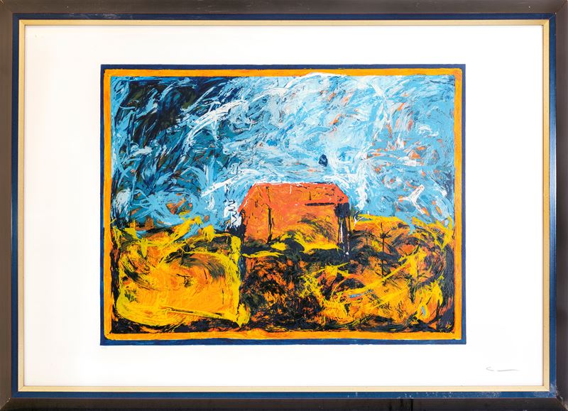 Mario Schifano - La casa rossa, serigrafia polimaterica