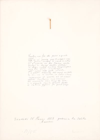 Vecchio, non far che presso queste navi……, litografia con fiammifero (es. 10/25), 1973