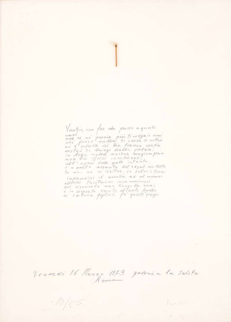 Jannis Kounellis - Vecchio, non far che presso queste navi...... (litografia con fiammifero, tira...