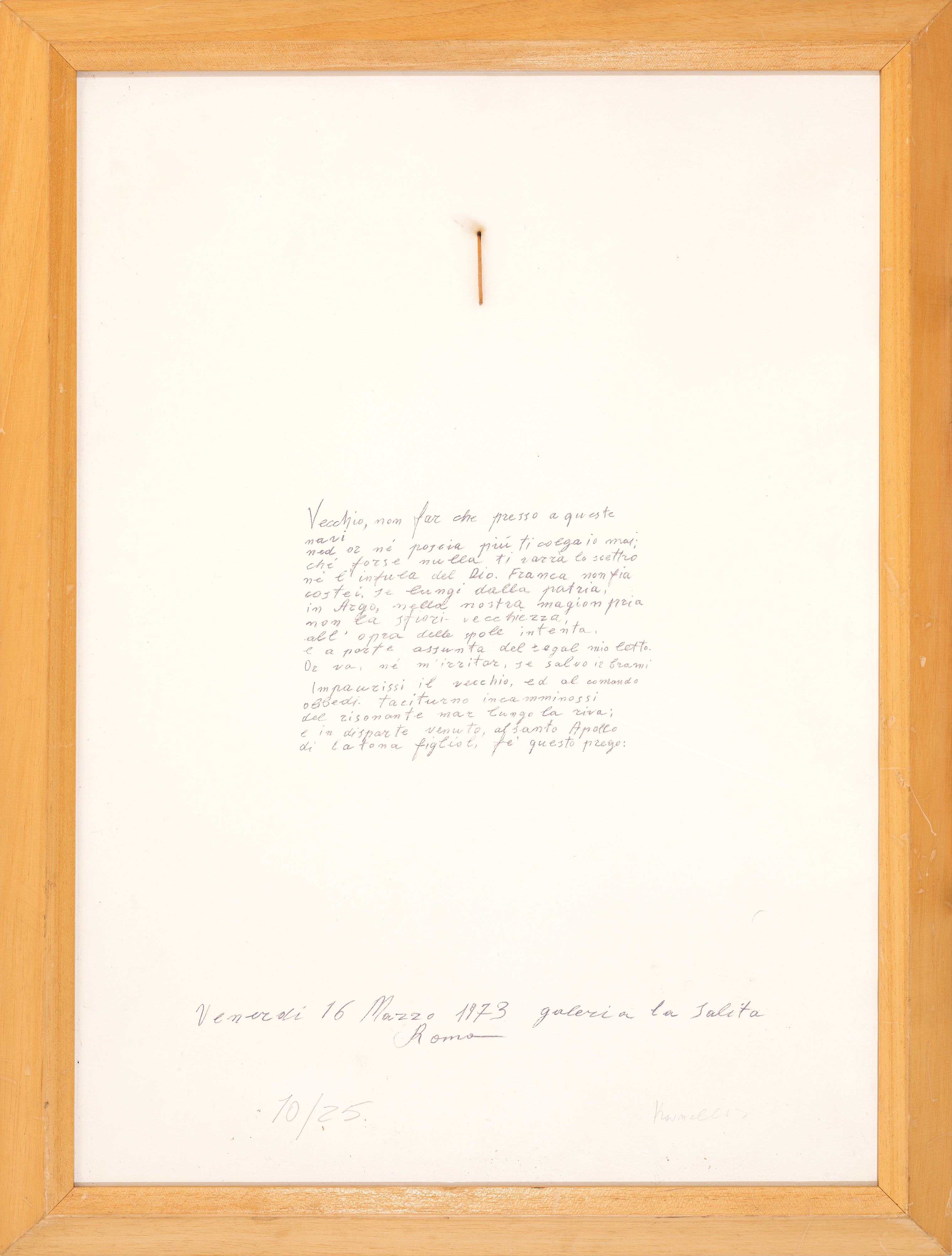 Jannis Kounellis - Vecchio, non far che presso queste navi...... (litografia con fiammifero, tira...