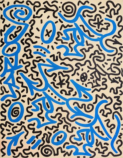 ORTIZ, Little Angel Black-n-Blue (spray e tecnica mista su cartone telato)