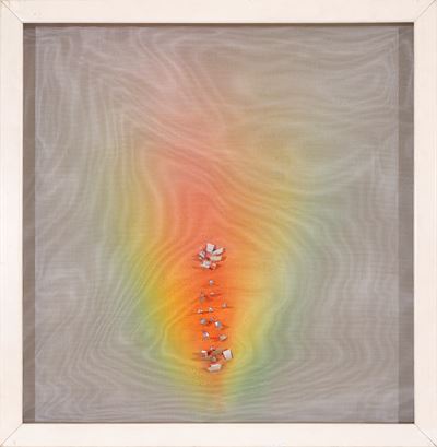 Riflext, tecnica mista con lamelle specchianti su rete e tavola (1999)