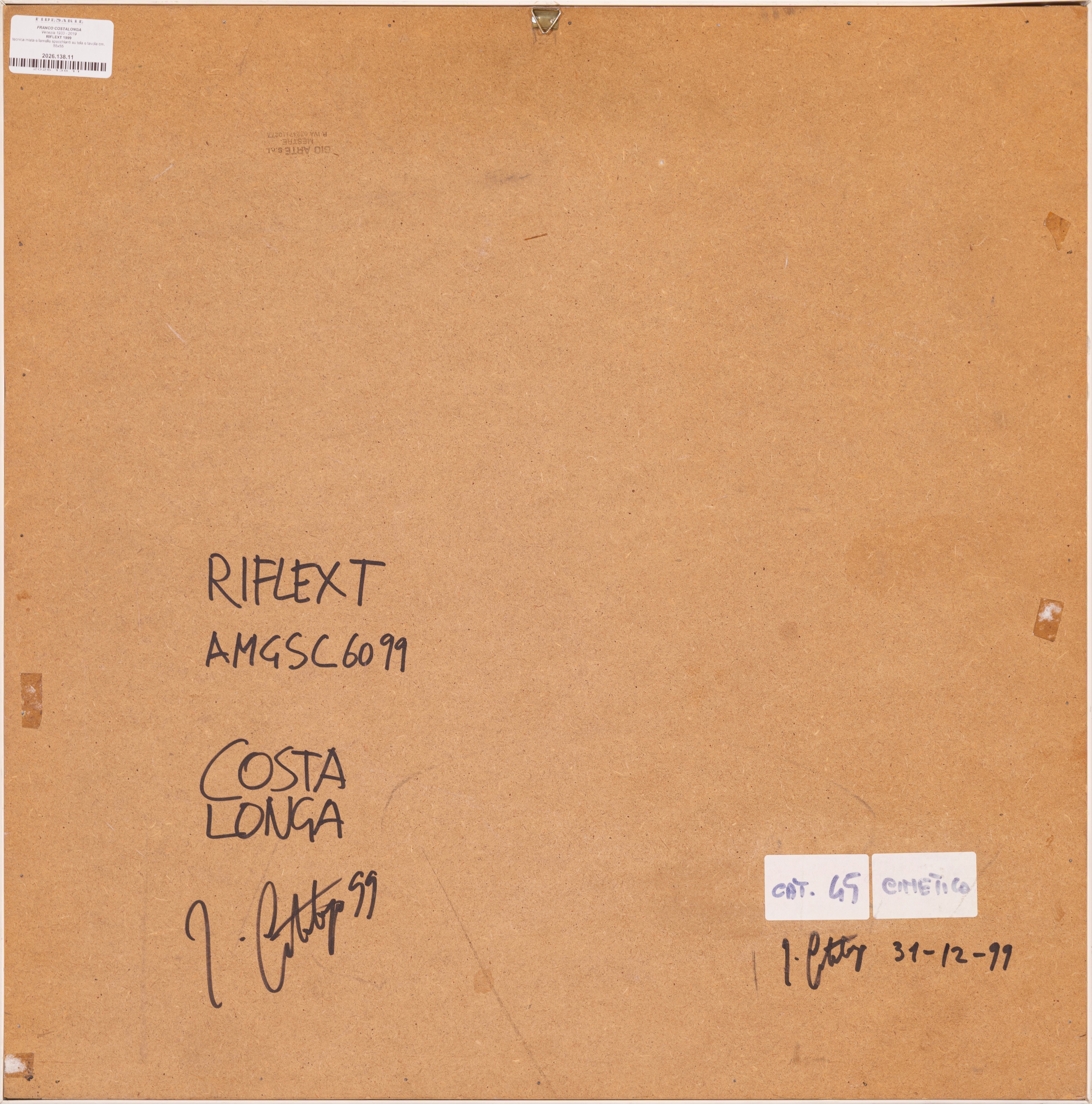 Franco Costalonga - Riflext, tecnica mista con lamelle specchianti su rete e tavola (1999)
