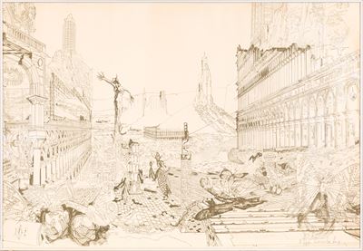 Disegno a china su carta con firma e dedica