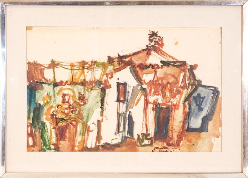 Giuseppe Gambino - Cordoba (tecnica mista su carta), 1974