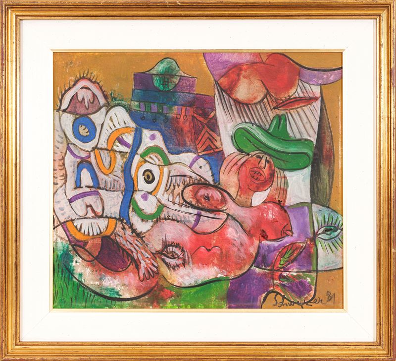Riccardo Schweizer - Composizione, olio su tela (1981)