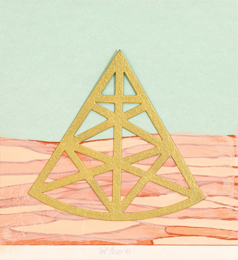 Lucio del Pezzo - Piramide (tecnica mista e collage su cartone), 1993