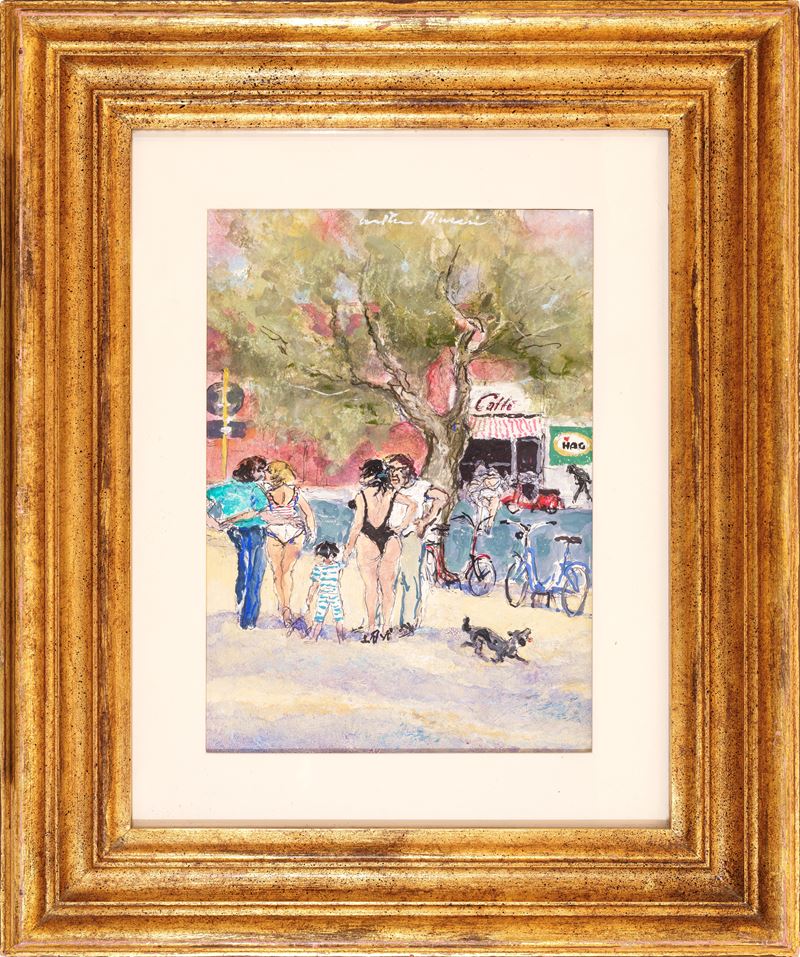 Walter Piacesi - Viale adriatico in estate, tecnica mista su tavola
