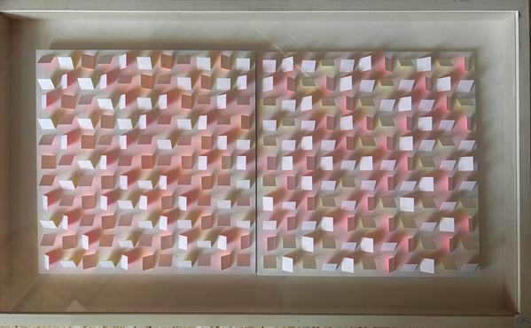 CLAUDIO ROTTA LORIA : Light interference surface  (1983)  - acrylic, fluorescent, paper, wood - Auction 8° ASTA BENEFICA OPERE D'ARTE - Fidesarte - Casa d'aste