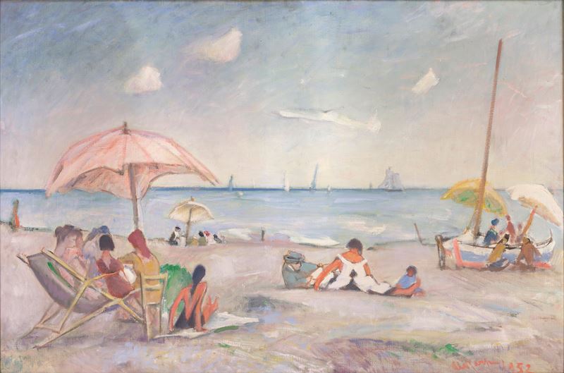 Aldo Carpi - Sulla spiaggia, olio su tela