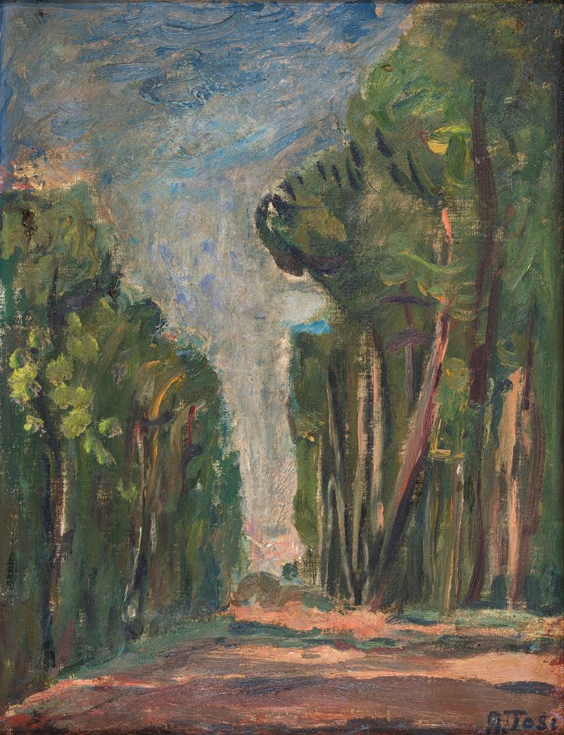 Arturo Tosi - Viale alberato, olio su tela