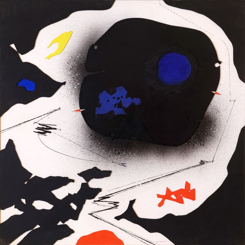 Gino Morandis - Composizione, olio, grafite e collage di legni riportati su tavola (anni '70)