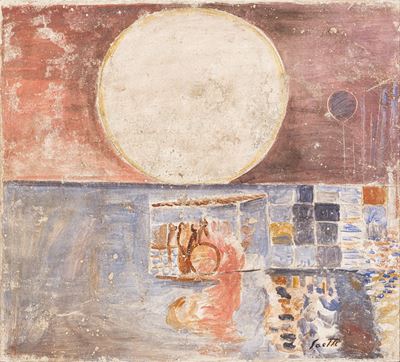 Paesaggio col sole, affresco su tela (1974)