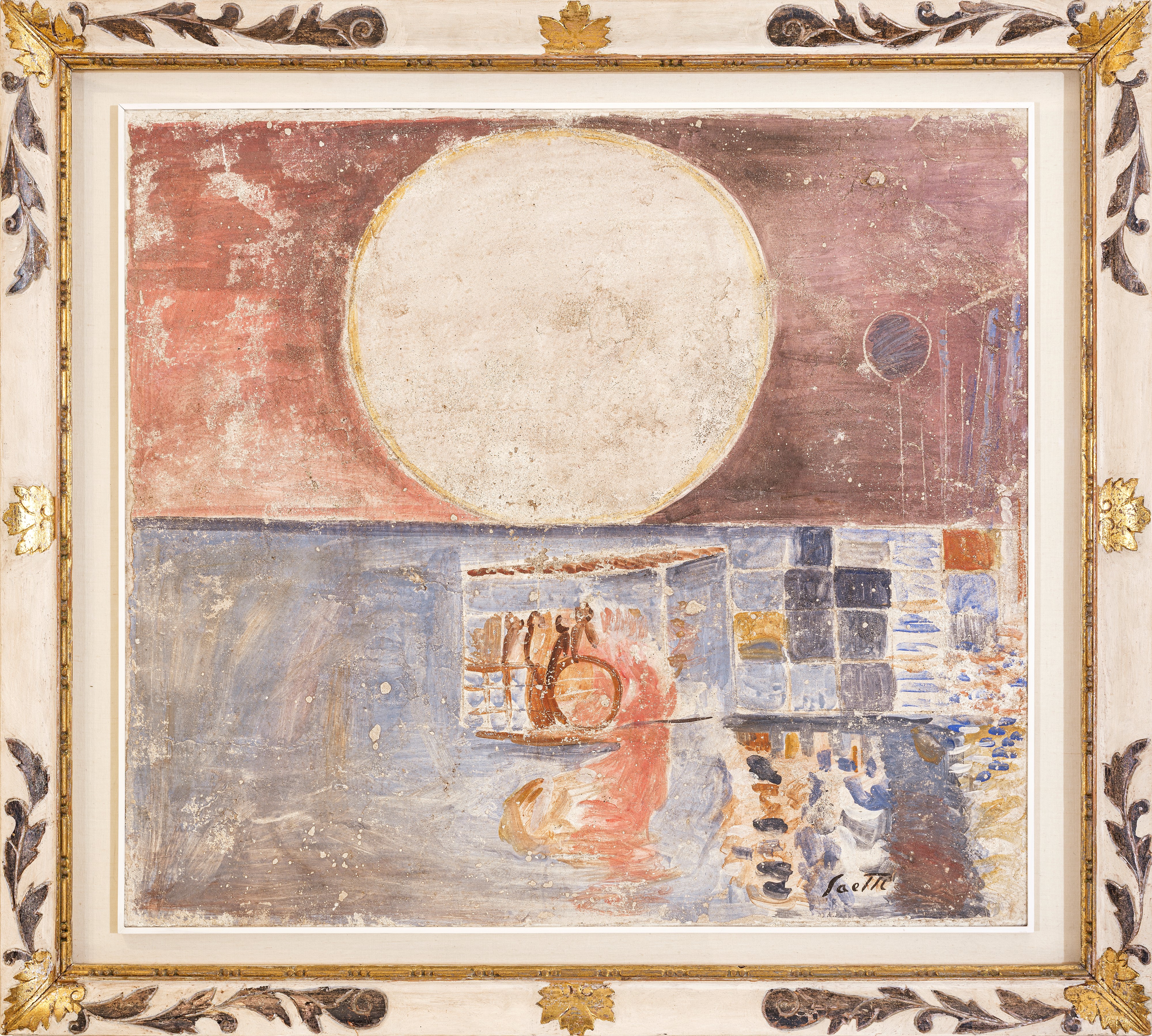 Bruno Saetti - Paesaggio col sole, affresco su tela (1974)