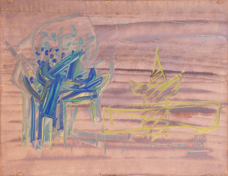 Riccardo Licata - Senza titolo (tecnica mista su carta riportata su tavola), 1959