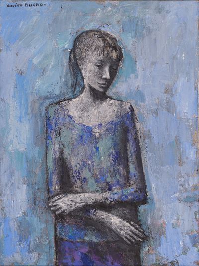 Ragazza su fondo azzurro, olio su tela (1960)