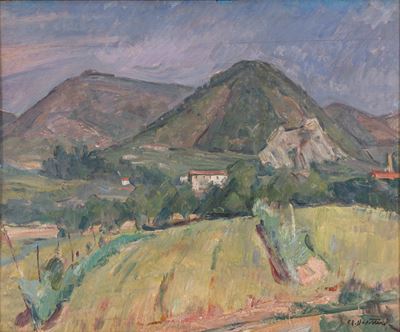 Paesaggio, olio su tavola
