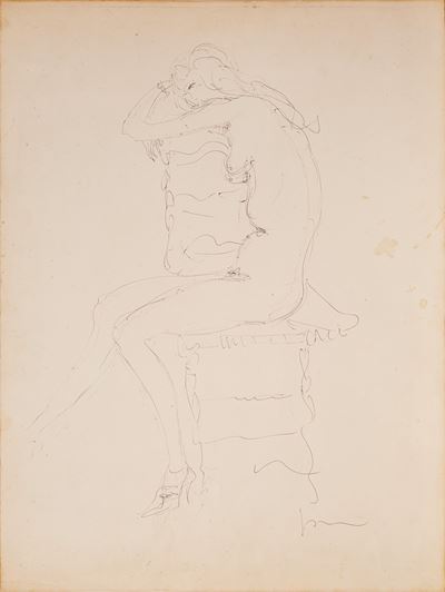Nudo femminile (disegno a penna a sfera nera su carta)